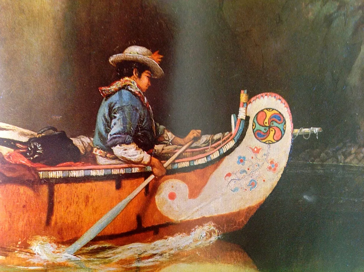 Peinture d'un pagayeur des Premières Nations